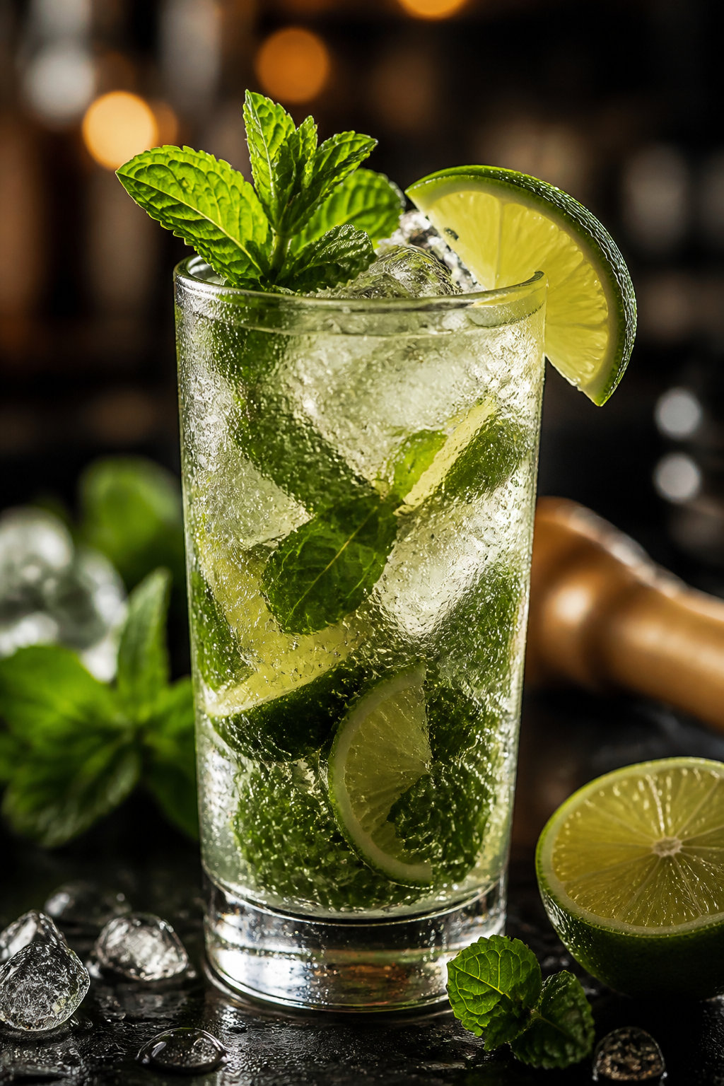 Cocktail with lime garnish