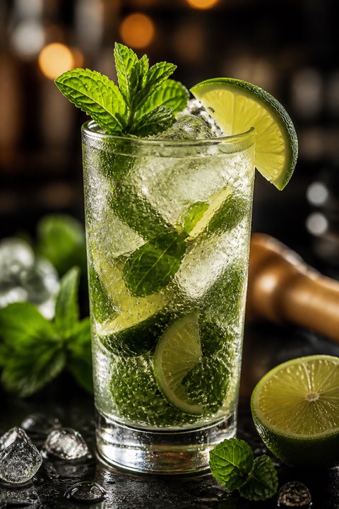 Cocktail with lime garnish